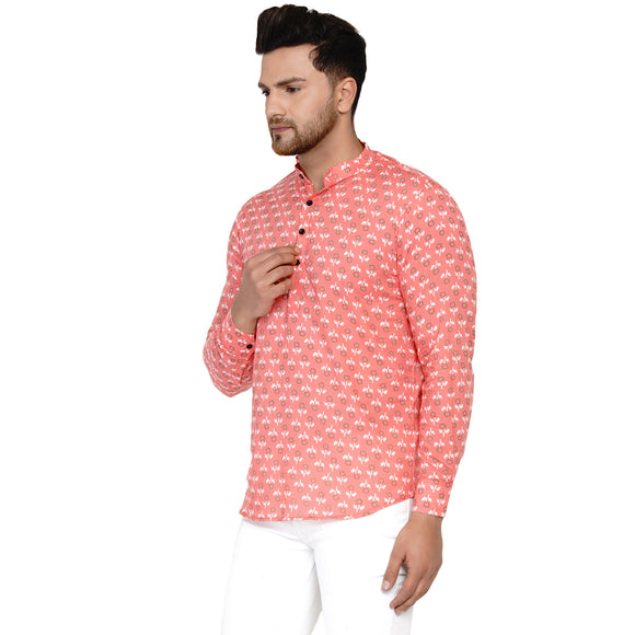 Veera Paridhaan Men's Cotton Sanganeri Printed Full Sleeve Short kurta