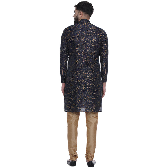 Veera Paridhaan Men's Ethnic Blue Jacquard Printed  Long  Straight Kurta