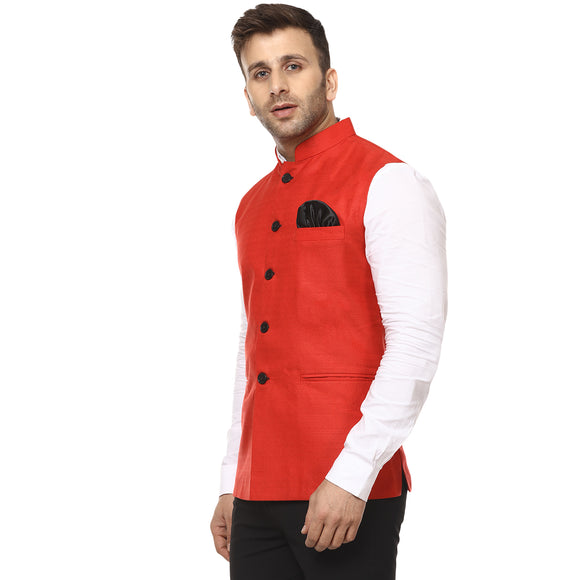 Veera Paridhaan Plain Chinese Collar Sleeveless Cotton Poly Nehru Jacket
