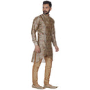 Veera Paridhaan Men's  Brown Printed Zig Zag Long Silk Kurta and Golden Silk Payjama-3