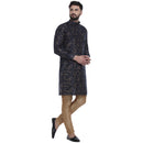 Veera Paridhaan Men's Ethnic Blue Jacquard Printed  Long  Straight Kurta-6