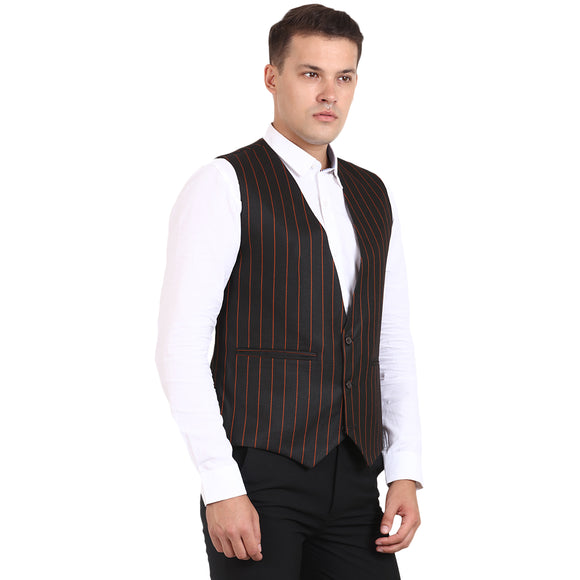 Veera Paridhaan Black Striped Cotton Poly Waistcoat