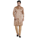 Veera Paridhaan Men's Ethnic  Beige Jacquard Multi print  Sherwani Style Long  Straight Kurta-1
