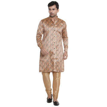 Veera Paridhaan Men's Ethnic  Beige Jacquard Multi print  Sherwani Style Long  Straight Kurta
