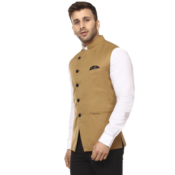 Veera Paridhaan Plain Chinese Collar Sleeveless Cotton Poly Nehru Jacket