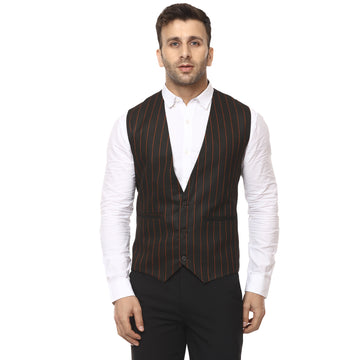 Veera Paridhaan Striped Round Neck Sleeveless Cotton Poly Waist Coat - 0