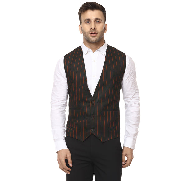 Veera Paridhaan Striped Round Neck Sleeveless Cotton Poly Waist Coat