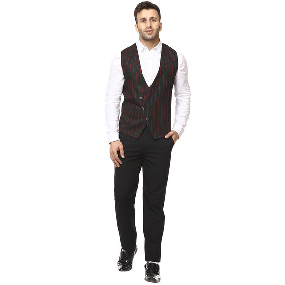Veera Paridhaan Striped Round Neck Sleeveless Cotton Poly Waist Coat