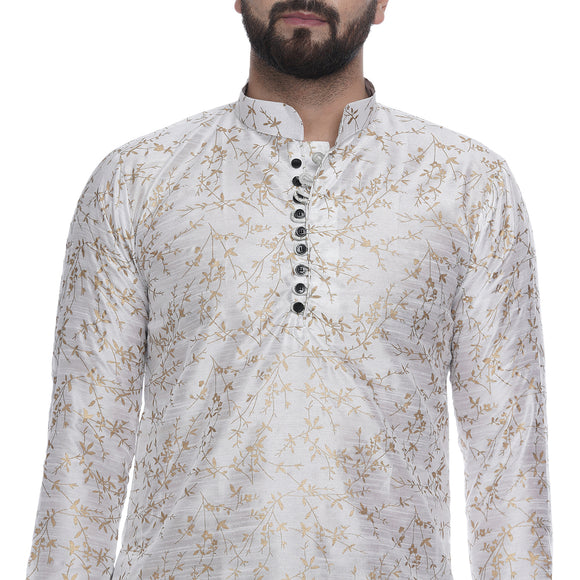 Veera Paridhaan Men's Ethnic White Jacquard Printed  Long  Straight Kurta