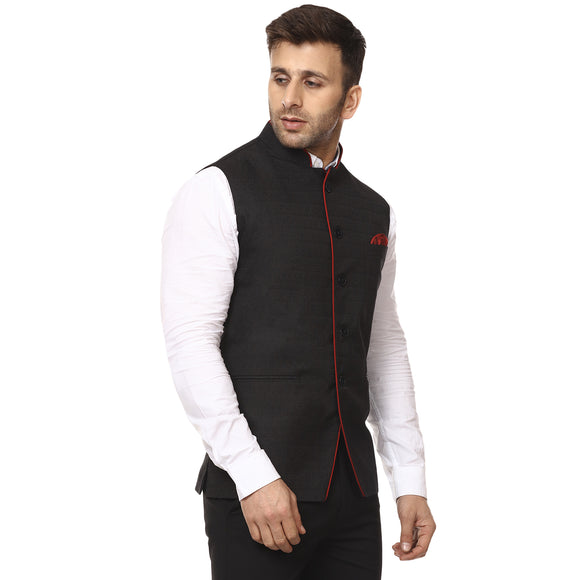 Veera Paridhaan Plain Chinese Collar Sleeveless Cotton Poly Nehru Jacket