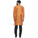 Veera Paridhaan Men's Ethnic Orange Jacquard Printed  Long  Straight Kurta-17