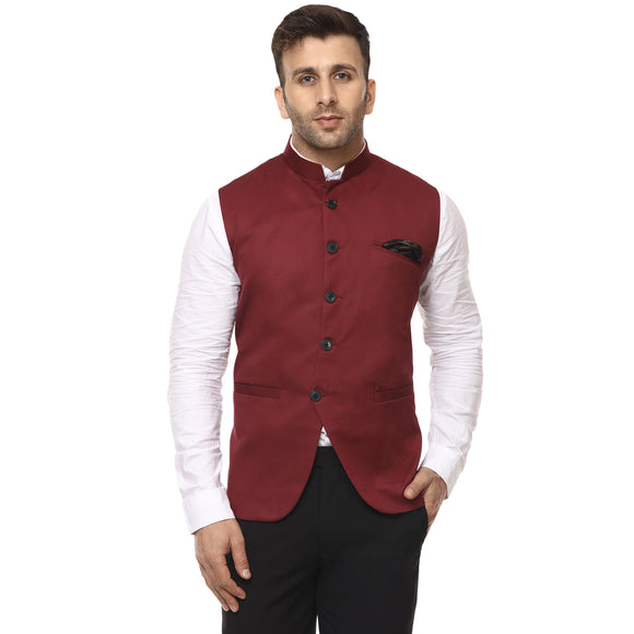 Veera Paridhaan Plain Chinese Collar Sleeveless Cotton Poly Nehru Jacket