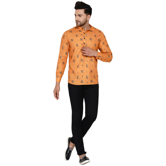 Veera Paridhaan Men's Cotton Printed Full Sleeve Short kurta