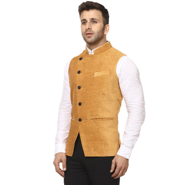 Veera Paridhaan Plain Chinese Collar Sleeveless Velvet Slub Nehru Jacket - 0