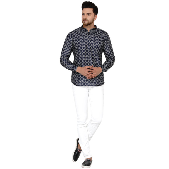 Veera Paridhaan Men's Cotton Printed Full Sleeve Short kurta