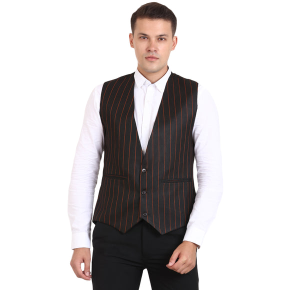 Veera Paridhaan Black Striped Cotton Poly Waistcoat
