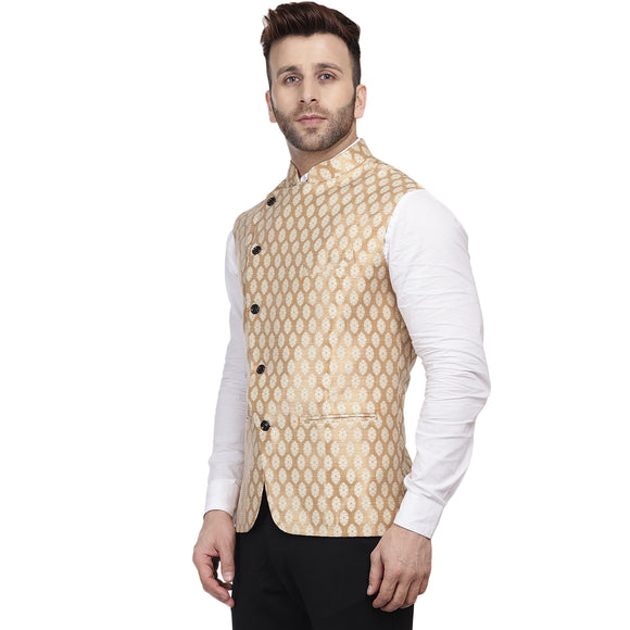 Veera Paridhaan Banarasi Jacquard Print Golden Nehru Jacket