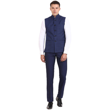Veera Paridhaan Blue Checkered CottonPoly Nehru Jacket - 0