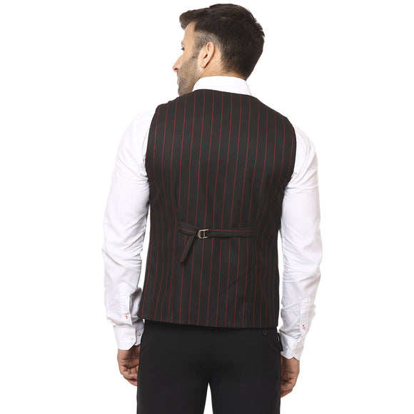 Veera Paridhaan Striped Round Neck Sleeveless Cotton Poly Waist Coat