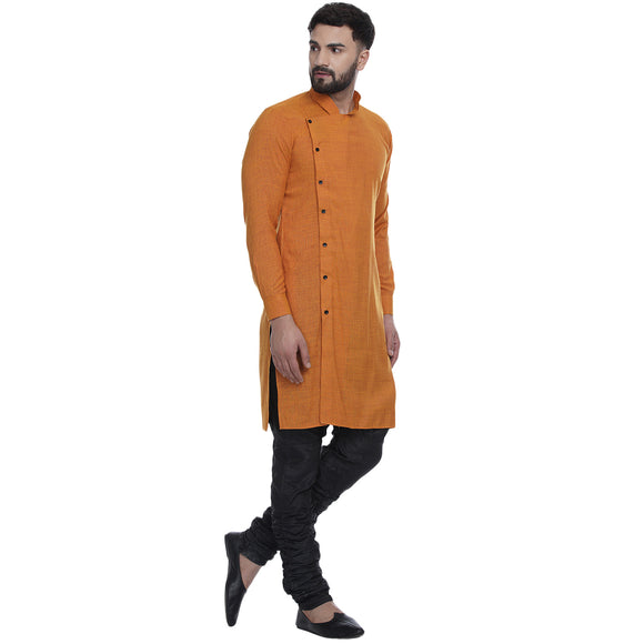 Veera Paridhaan Men's Ethnic  Yellow Rayon Side Button Long  Straight Kurta