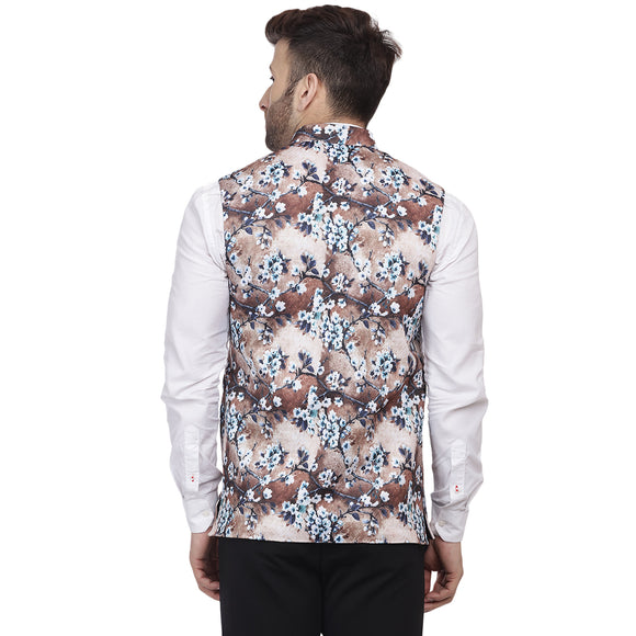 Veera Paridhaan Multi Print Pure cotton knitted Blue Nehru Jacket