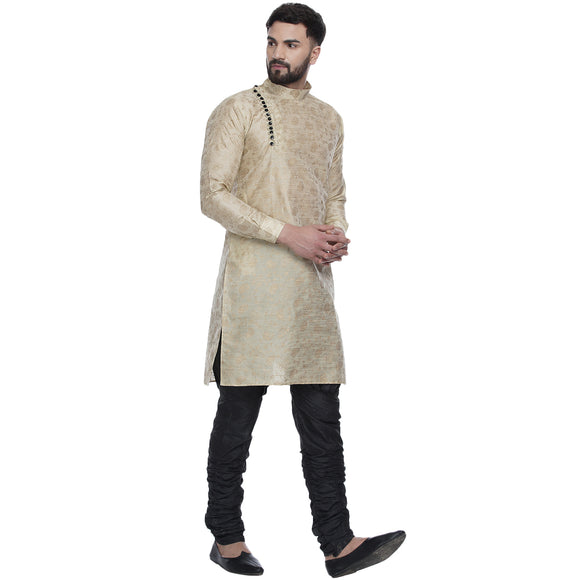 Veera Paridhaan Men's Ethnic Black Jacquard Printed  Long  Straight Kurta