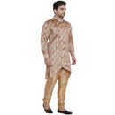 Veera Paridhaan Men's Ethnic  Beige Jacquard Multi print Side Button Long  Asymmetric  Kurta-3