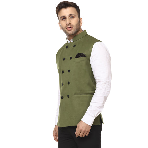 Veera Paridhaan Plain Chinese Collar Sleeveless Cotton jute Nehru Jacket