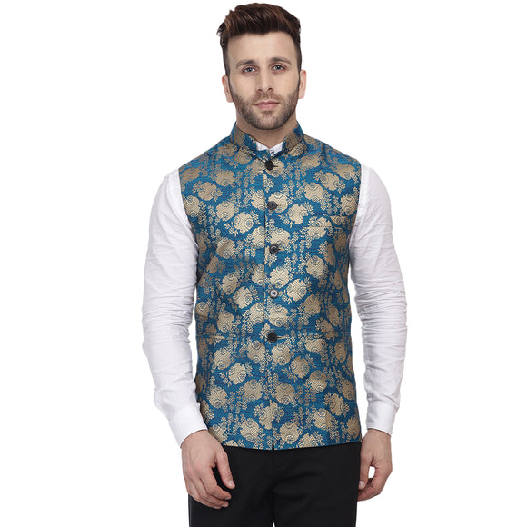 Veera Paridhaan Banarasi Jacquard Print Golden Nehru Jacket