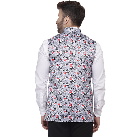 Veera Paridhaan Satin Print Grey Nehru Jacket
