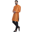 Veera Paridhaan Men's Ethnic Orange Jacquard Printed  Long  Straight Kurta-12