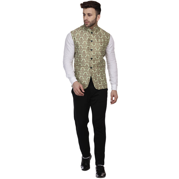 Veera Paridhaan Banarasi Jacquard Print Golden Nehru Jacket