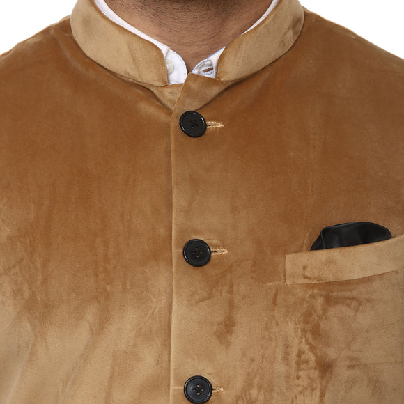 Veera Paridhaan Plain Chinese Collar Sleeveless Velvet Nehru Jacket