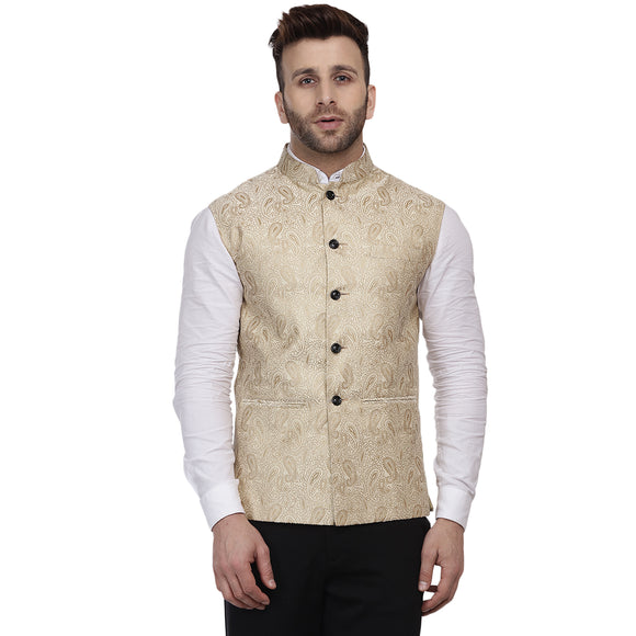 Veera Paridhaan Banarasi Jacquard Print Golden Nehru Jacket