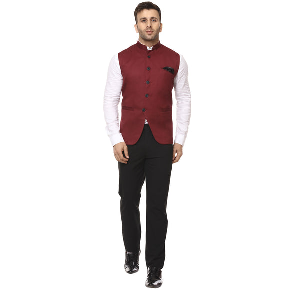 Veera Paridhaan Plain Chinese Collar Sleeveless Cotton Poly Nehru Jacket