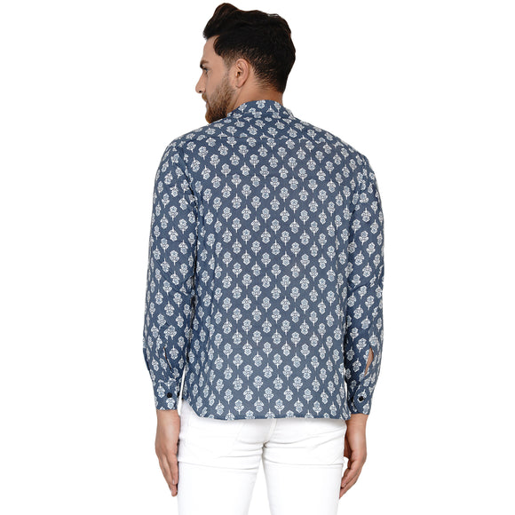 Veera Paridhaan Men's Cotton Sanganeri Printed Full Sleeve Short kurta