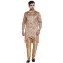 Veera Paridhaan Men's Ethnic  Beige Jacquard Multi print Side Button Long  Asymmetric  Kurta-1