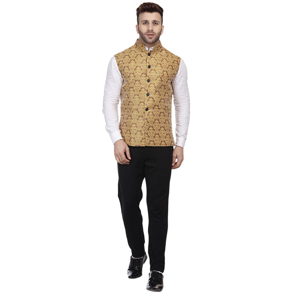 Veera Paridhaan Banarasi Jacquard Print Golden Nehru Jacket