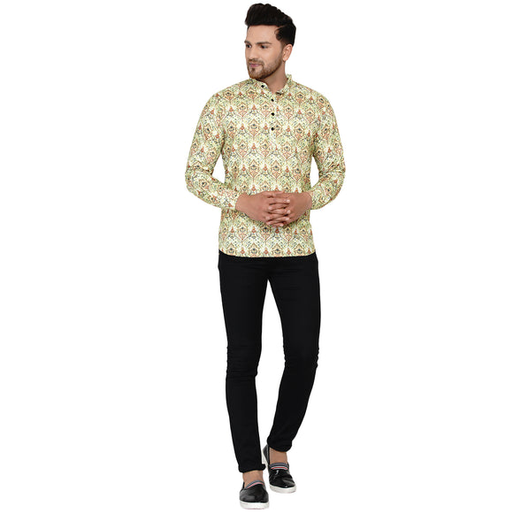 Veera Paridhaan Men's Cotton Printed Full Sleeve Short kurta