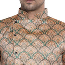Veera Paridhaan Men's Ethnic  Beige Jacquard Multi print Side Button Long  Asymmetric  Kurta-10