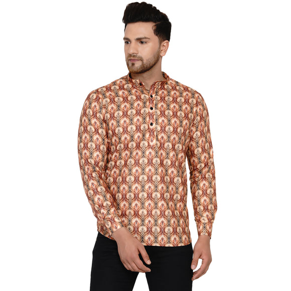 Veera Paridhaan Men's Cotton Printed Full Sleeve Short kurta
