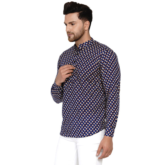 Veera Paridhaan Men's Cotton Sanganeri Printed Full Sleeve Short kurta