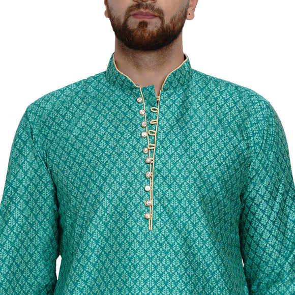 Veera Paridhaan Men's Ethnic Jacquard Full Sleeve Printed Long kurta Set