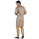Veera Paridhaan Men's Ethnic  Beige Jacquard Multi print Side Button Long  Asymmetric  Kurta-8
