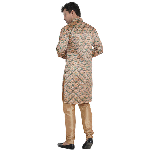 Veera Paridhaan Men's Ethnic  Beige Jacquard Multi print Side Button Long  Asymmetric  Kurta
