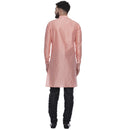 Veera Paridhaan Men's Ethnic Pink Jacquard Printed  Long  Straight Kurta-5