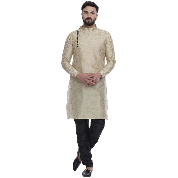 Veera Paridhaan Men's Ethnic Black Jacquard Printed  Long  Straight Kurta