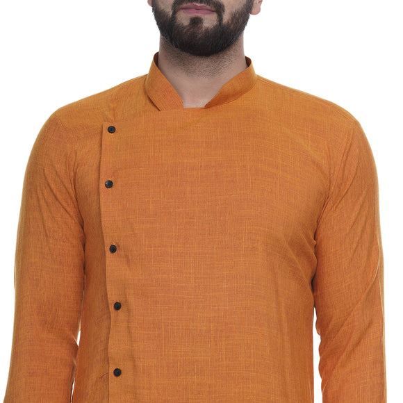 Veera Paridhaan Men's Ethnic  Yellow Rayon Side Button Long  Straight Kurta
