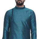 Veera Paridhaan Men's Ethnic Turquoise Jacquard Printed  Long  Straight Kurta-5