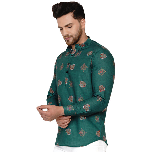Veera Paridhaan Men's Cotton Printed Full Sleeve Short kurta
